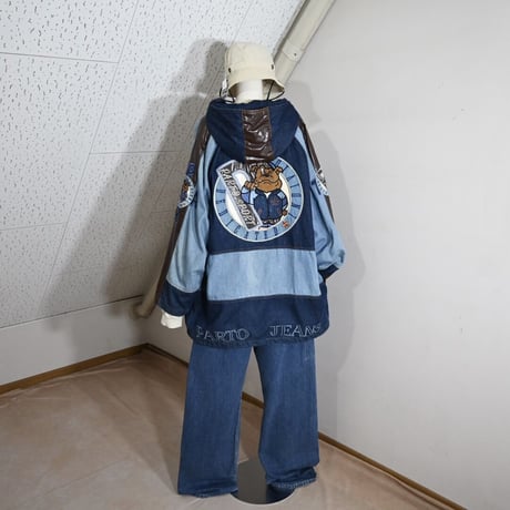 PARTO SPORT Denim×PU Leather Mountain Hoodie Jacket