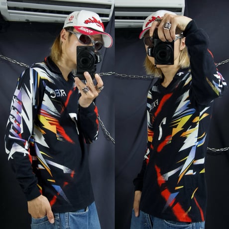90s DESCENTE V-Neck Geometry Full Graphic L/S Game Shirts