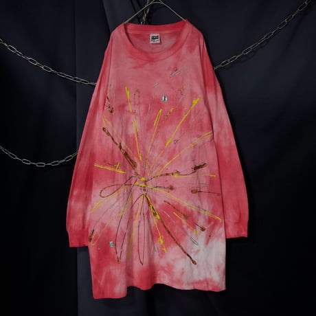 90s USA made Anvil Radial Splatter 3D Painting Tie Dye Long Length L/S Tee Dress