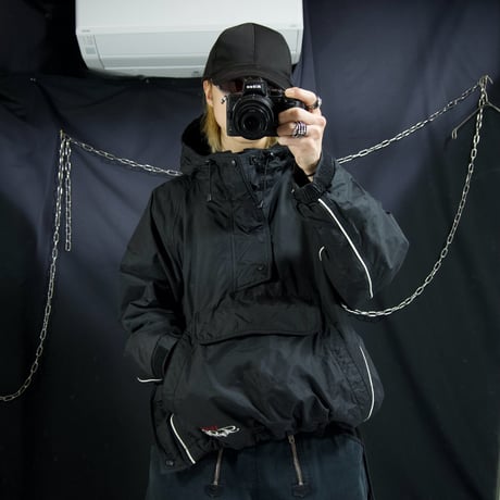 USED Snowboard Padding Puff Short Length Box Silhouette Nylon Anorak Jacket/Mountain Hoodie