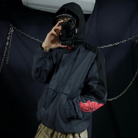 10s Adidas HighNeck Deformation Diagonal Zipper Nylon Anorak Jacket/Mountain Hoodie