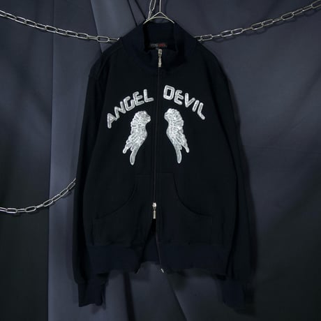 ANGEL DEVIL Italy made Sequins Feather Double Zipper HighNeck Sweatshirt