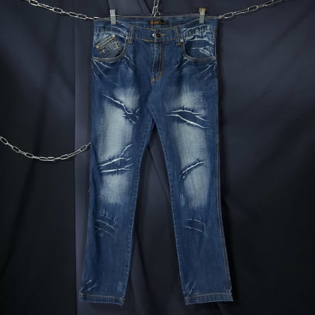 K&M Jeans KOSMO MODA Feathers Embroidery Silver Stitched Wash Denim