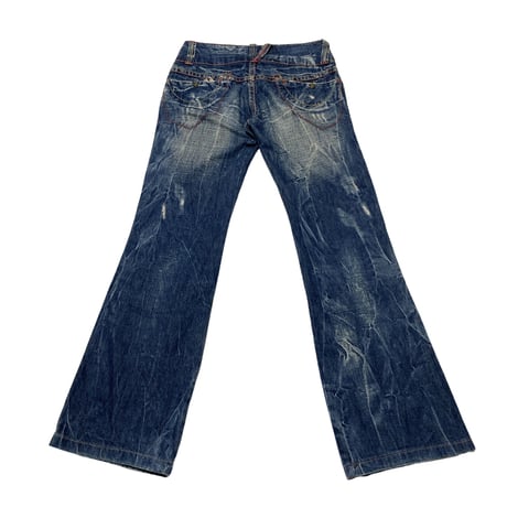 Red Pepper Grunge Design LowRise Denim Flare Pants