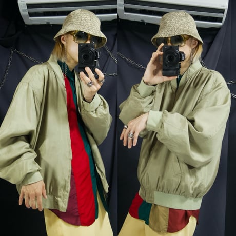 90s SUMMA Smoky Champagne Gold Silk 100% MA-1 type Box silhouette Bomber Jacket