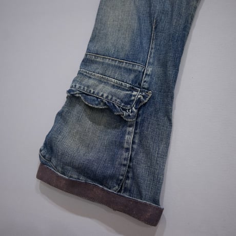 Marithe Francois Girbaud Switching Seam Cargo Pocket Design Flare Denim