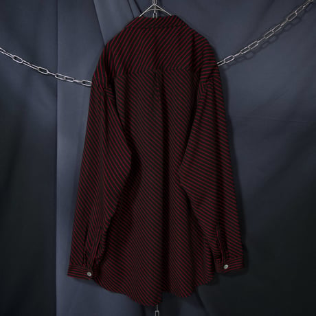 VERGINE MILANO Rayon Regimental Stripe Fake Reversible Draping L/S Shirts