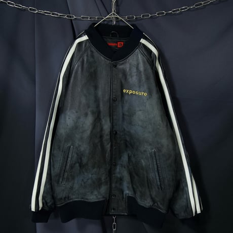 USED Sun Fade Oversized Sideline All Leather Stadium Jacket