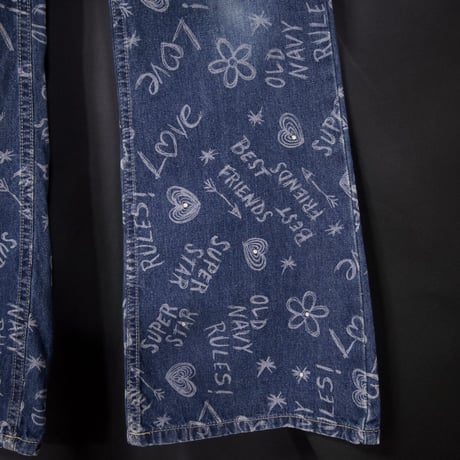 00s c2001 OLD NAVY Full Paint Graphics Flare Denim