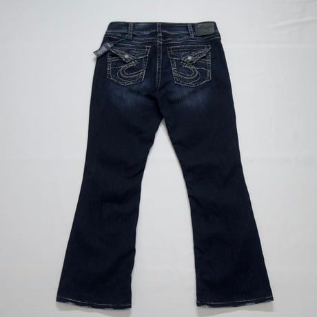 Deadstock Silver JEANS Washing&Damage Embroidery Flare Denim