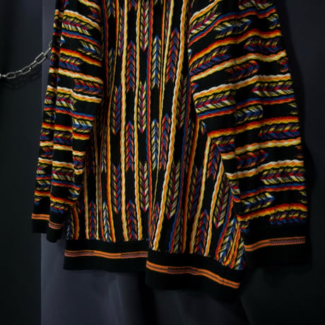00s Ak:cess Multi Color Border Stripe Oversized Acrylic Full zip 3D Knit Hoodie Sweater