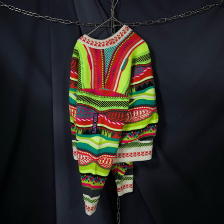 90s DESCENTE Psychedelic Patterns&Colors 3D Knit Sweater
