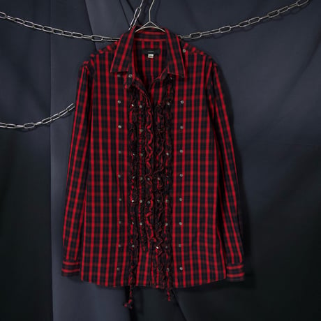 00s Diesel Block & Ombre Check Deformation Frills ( Bondage Parachute ) L/S Shirts