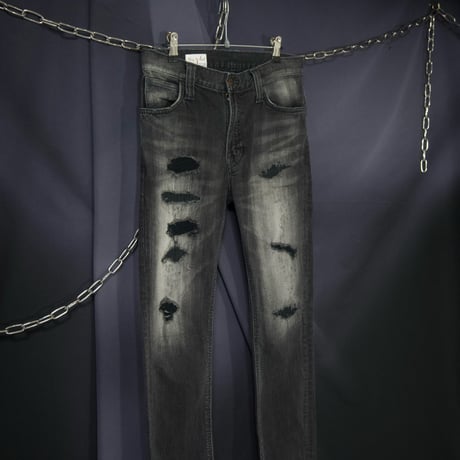 Big John Japan made Crush,Damage Wash,Fade Black Skinny Denim