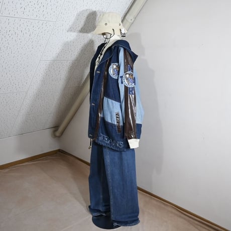 PARTO SPORT Denim×PU Leather Mountain Hoodie Jacket