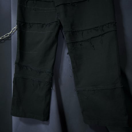 SLASH NUMBER Cross Fracture Barbed Wire TSUGIHAGI Fringe CutOff Design Pants
