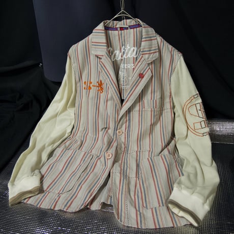 Sabotage Different Weaving Switches Cotton Multi Striped Tailored Jacket