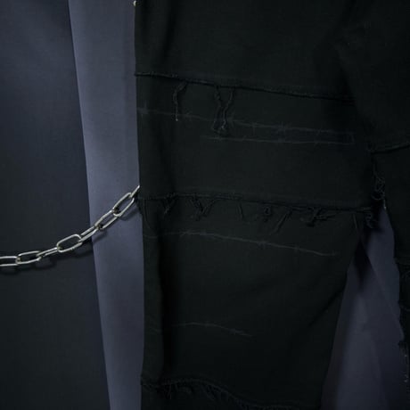 SLASH NUMBER Cross Fracture Barbed Wire TSUGIHAGI Fringe CutOff Design Pants