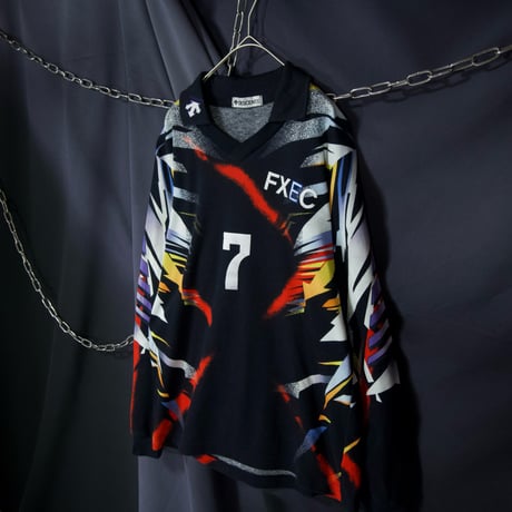 90s DESCENTE V-Neck Geometry Full Graphic L/S Game Shirts