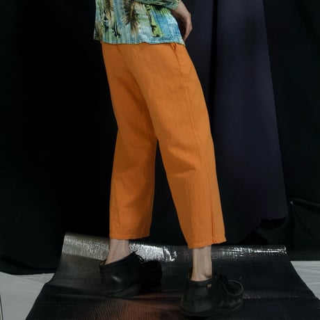 90s~ Italy made Carrot Orange Linen Cropped Flare Pants