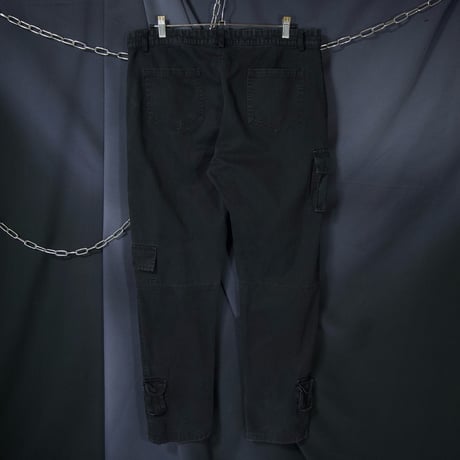 USED Multi Pockets Loose Tapered Piece Dyed Black Cotton Pants