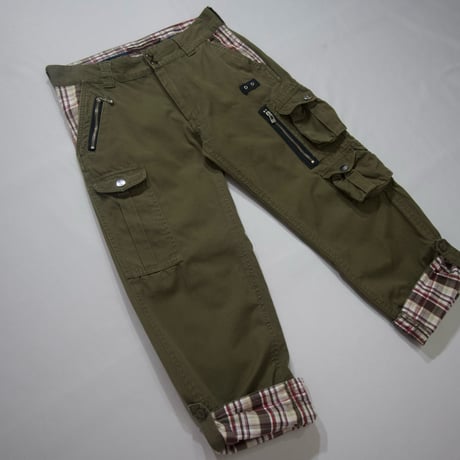 USED Multi Pockets & Zippers Gimmick Check Design Cargo Pants