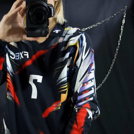 90s DESCENTE V-Neck Geometry Full Graphic L/S Game Shirts