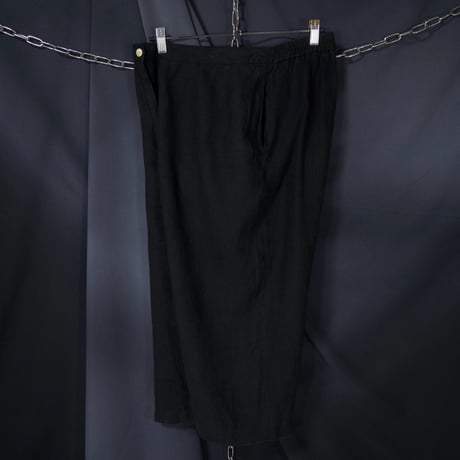 90s HARVE BENARD Black Linen Two-Darts Wide Tapered Cropped Slacks/Easy Pants