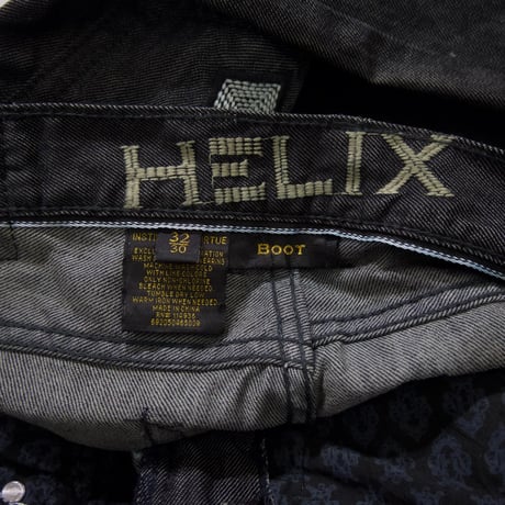 Deadstock HELIX Fade Washing Cross Embroidery BootsCut Black Denim