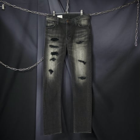 Big John Japan made Crush,Damage Wash,Fade Black Skinny Denim
