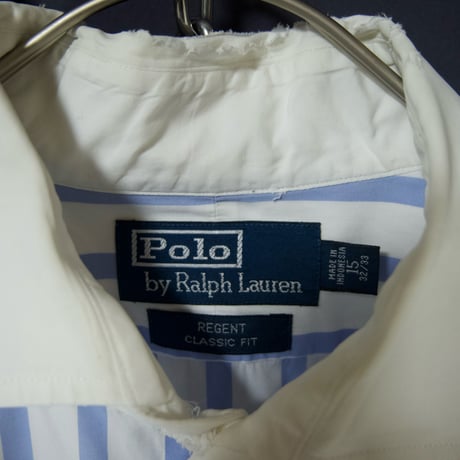 90s Polo by Ralph Lauren “None Pony Embroidery” Regatta Stripe Horizontal Collar L/S Clerical Shirts