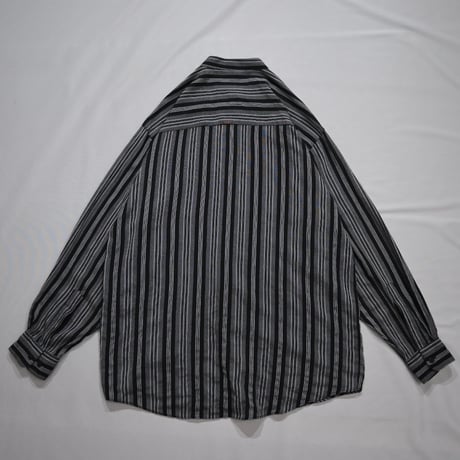 USED “Punk Spice” Monotone Stripe Band Collar Rayon L/S Shirts