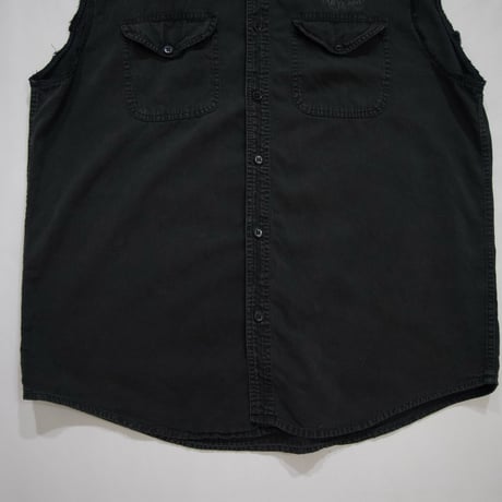 00s Ocean City Maryland Biker Skull Design Cutoff No Sleeves Denim Shirts