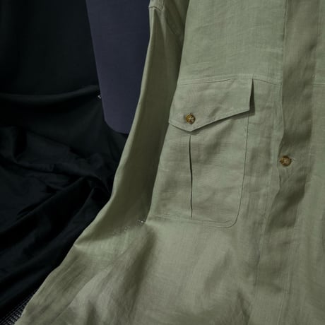90s MONDO Italy made Linen 100% Fly Front Light Sage Green Design L/S Shirts