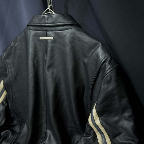 TOMMY HILFIGER Racing Design Side&CenterLine Oversized LambLeather Sports Jacket/Single Riders