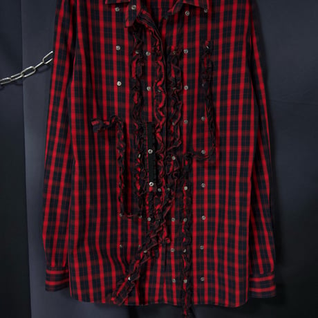 00s Diesel Block & Ombre Check Deformation Frills ( Bondage Parachute ) L/S Shirts