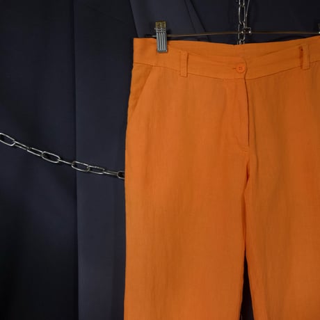 90s~ Italy made Carrot Orange Linen Cropped Flare Pants