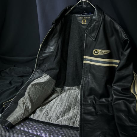 TOMMY HILFIGER Racing Design Side&CenterLine Oversized LambLeather Sports Jacket/Single Riders