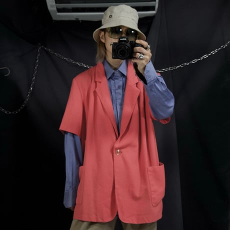 90s SAG HARBOR Choral Pink Rayon Blend S/S Tailored Shirts Jacket