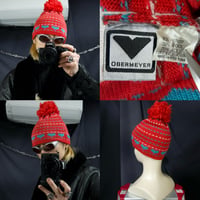 OBERMEYER Birds Eye Hearts Border Acrylic Wool BonBon Knit Cap