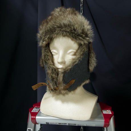USED PU Leather 3tone Patchwork Quilting Fake Fur Flight Cap