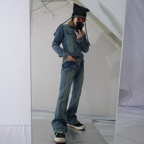 90s~00s ROCAWEAR Sequins,Woman Painting Design Denim Jacket