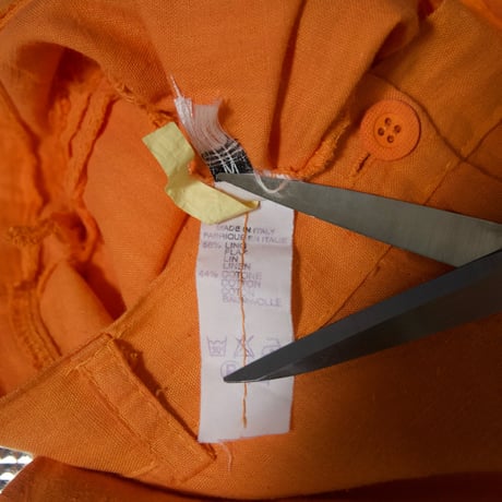 90s~ Italy made Carrot Orange Linen Cropped Flare Pants