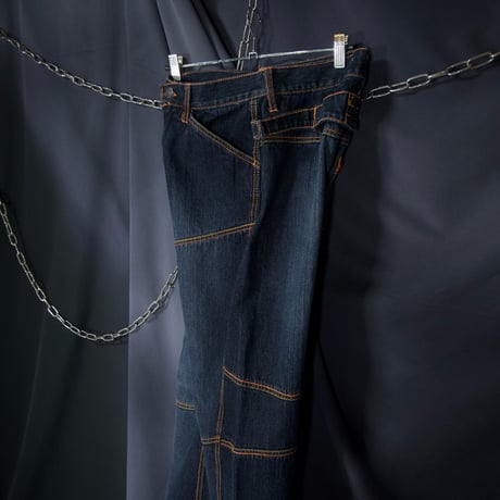 KOSMO MODA (K&M Jeans) Stitched Switching Zipper Gimmick Wash Baggy Denim