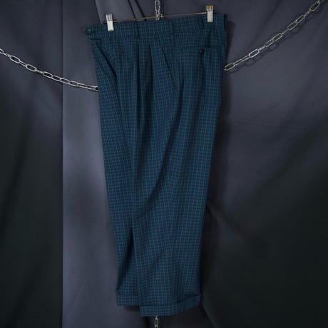 90s Pringle of Scotland Tartan Check Black Watch  2Tuck Center Crease Tapered Pique Baggy Slacks