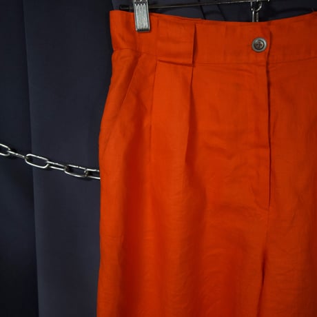90s KENAR Linen 100% 2Tuck Center Crease Rescue Orange Slacks Baggy Shorts