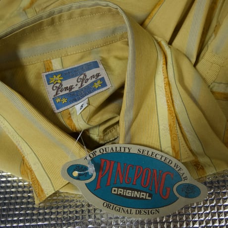 c1990~ Deadstock PINGPONG Italy made Multi Stripe Lily Embroidery Rayon L/S Shirts