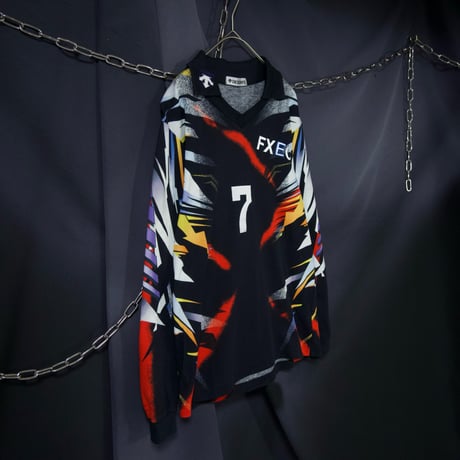 90s DESCENTE V-Neck Geometry Full Graphic L/S Game Shirts