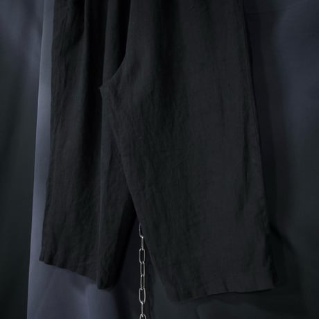 90s HARVE BENARD Black Linen Two-Darts Wide Tapered Cropped Slacks/Easy Pants