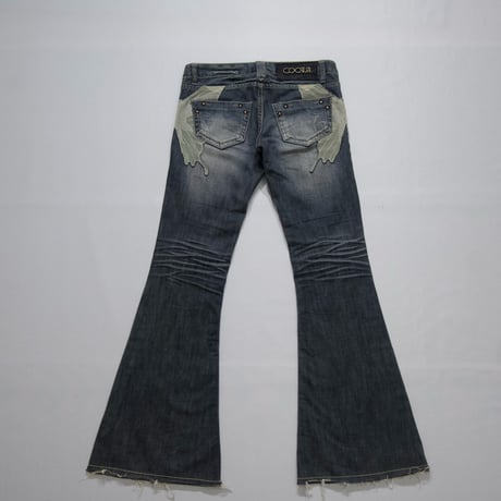 COOLA LowRise Lace Design Flare Denim Pants